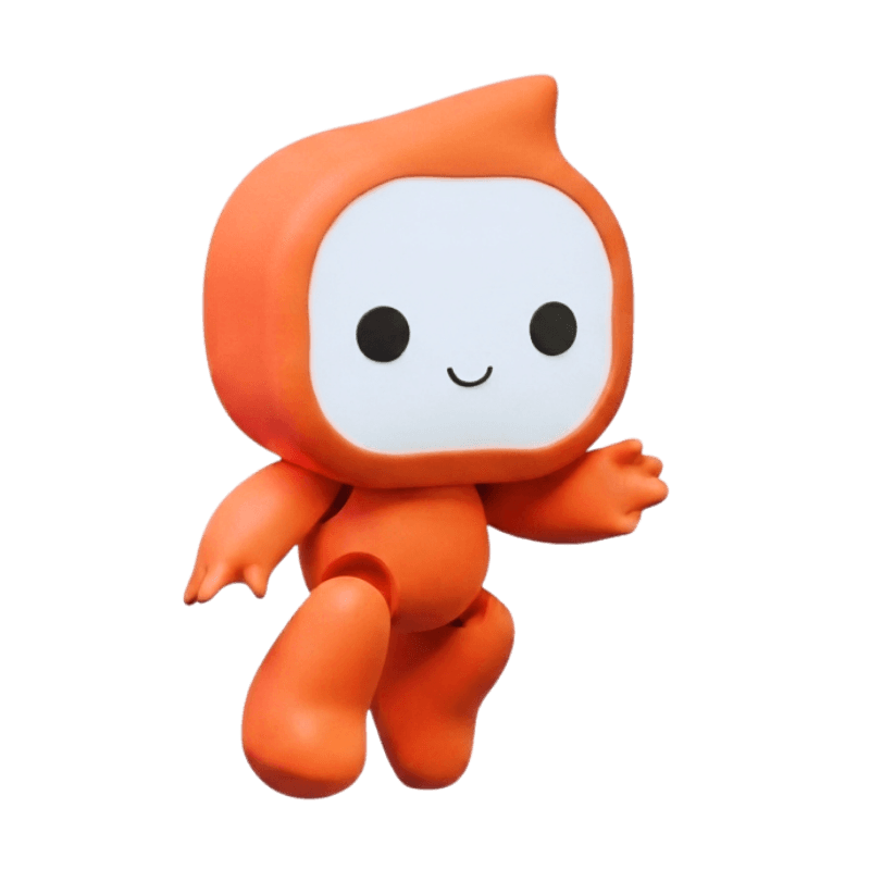 Toby, a small orange mascot, waving hello.